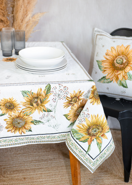 French Jacquard Tablecloth DECO (Sunflower. white)